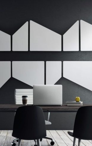 Contemporary office interior with furniture, city view and copy space on wall. Mock up, 3D Rendering